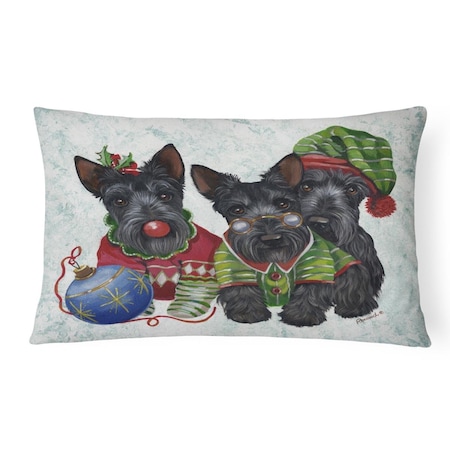Carolines Treasures Carolines Treasures PPP3270PW1216 12 x 3 x 16 in. Scottish Terrier Christmas Elves Canvas Fabric Decorative Pillow PPP3270PW1216